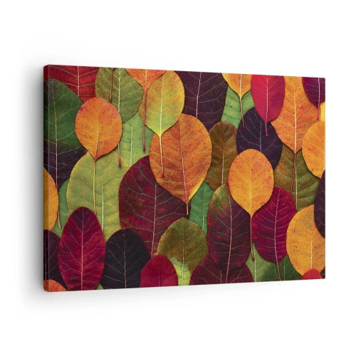 Canvastavla - Bild på duk - Färgglada löv arrangerade i ett höstmönster - 70x50cm - Höstmosaik - Modern väggdekoration för vardagsrum och sovrum ARTTOR