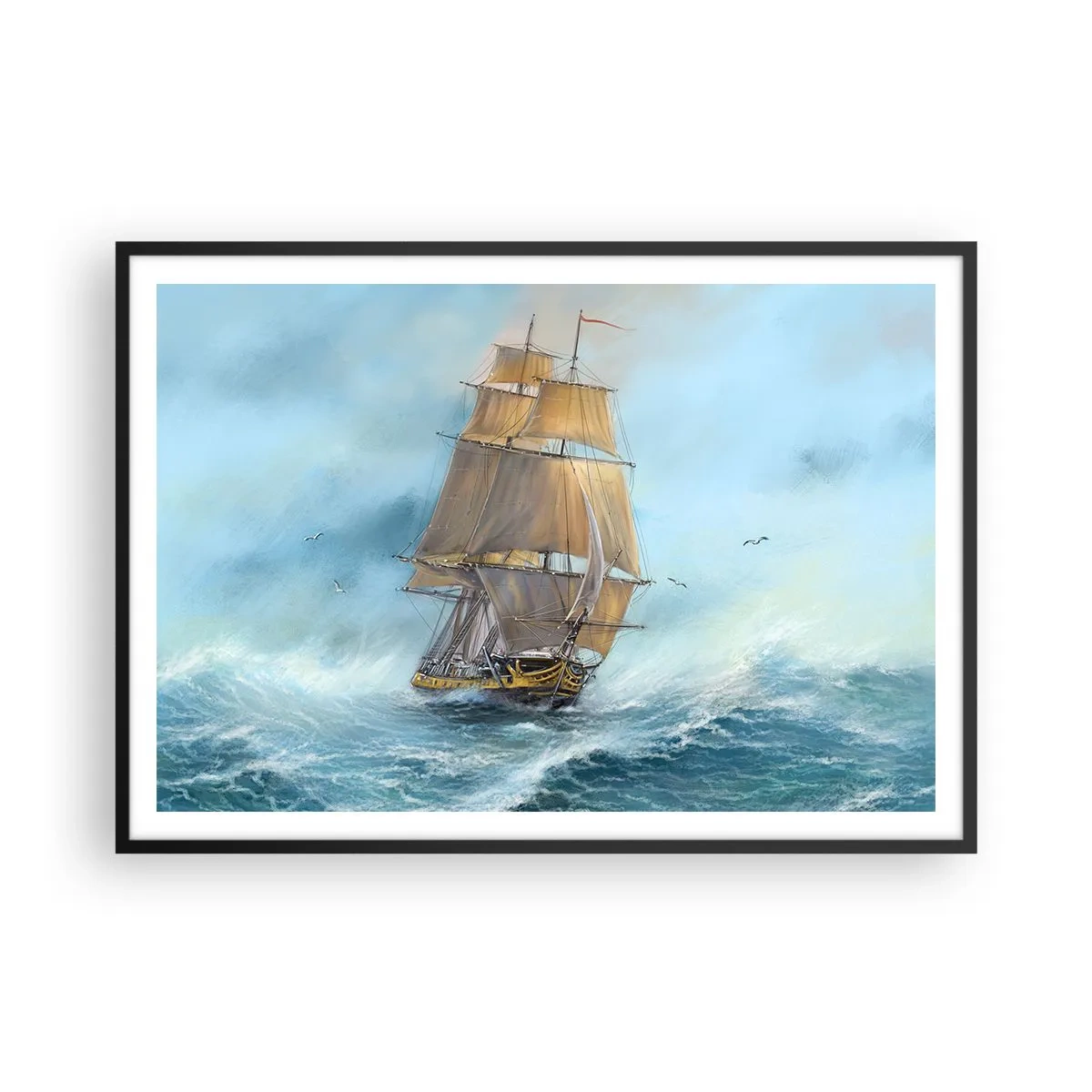 Affisch i svart ram - Vinkande genom vågorna - 100x70 cm