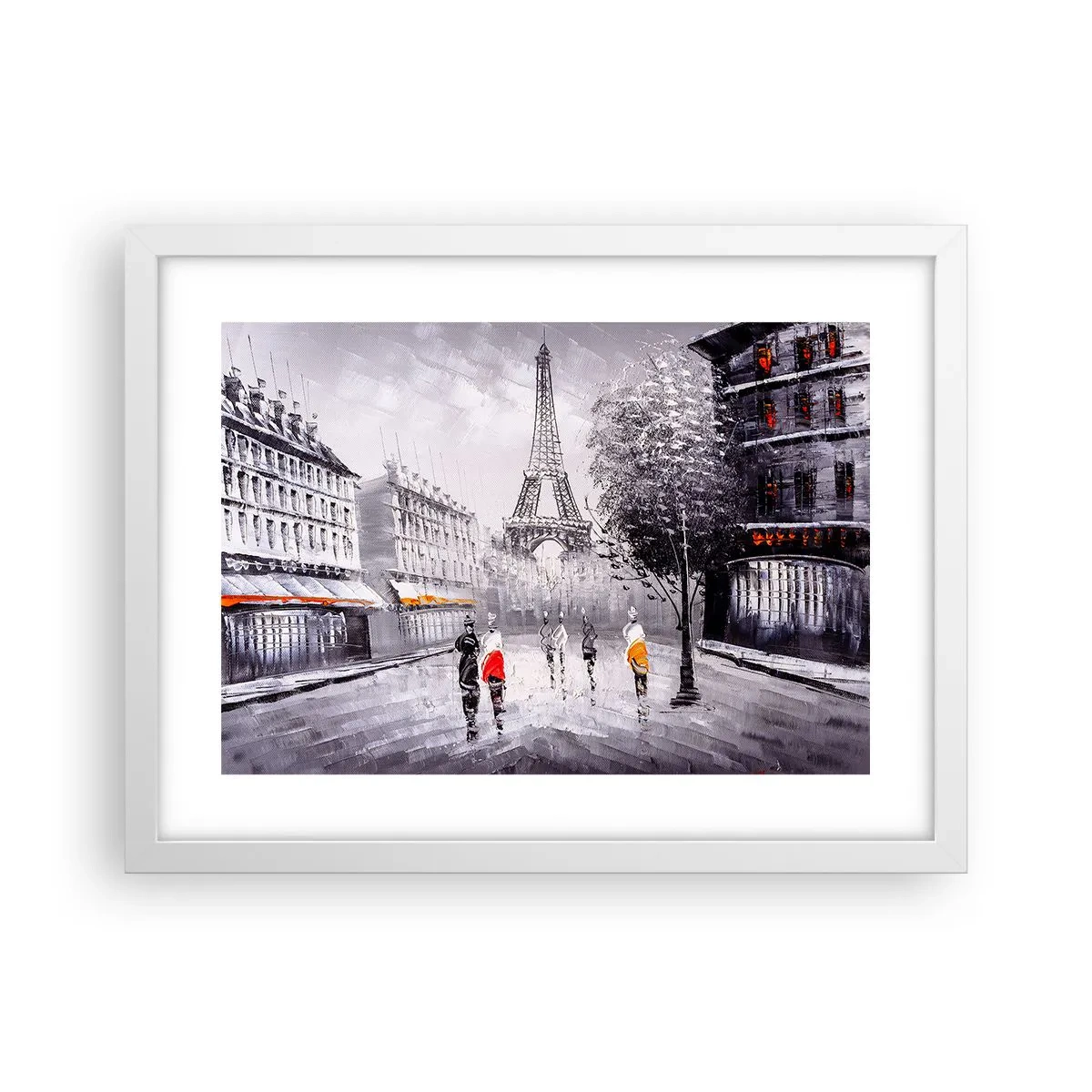 Affisch i vit ram - Promenad i Paris - 40x30 cm