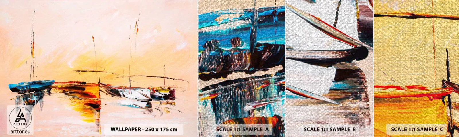 Provbit av fototapet Premium Canvas - En kväll i hamnen - Båtar, Segelbåtar, Bit - 100x30 cm