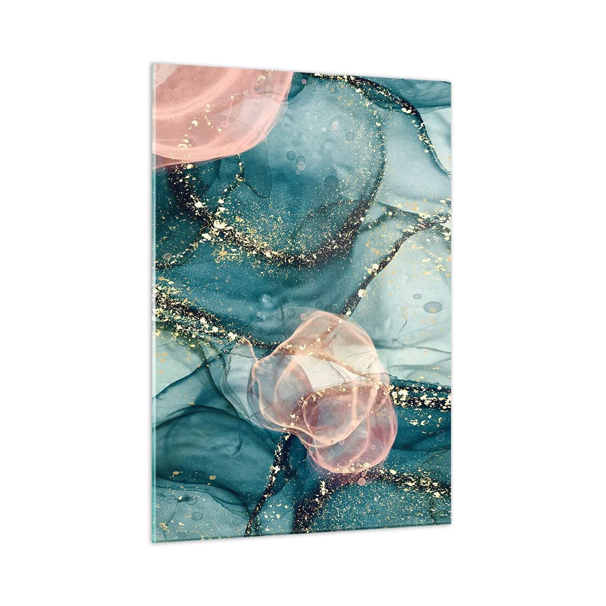 Glastavla - Bild på glas - Sidenblå, tyllrosa - 50x70 cm