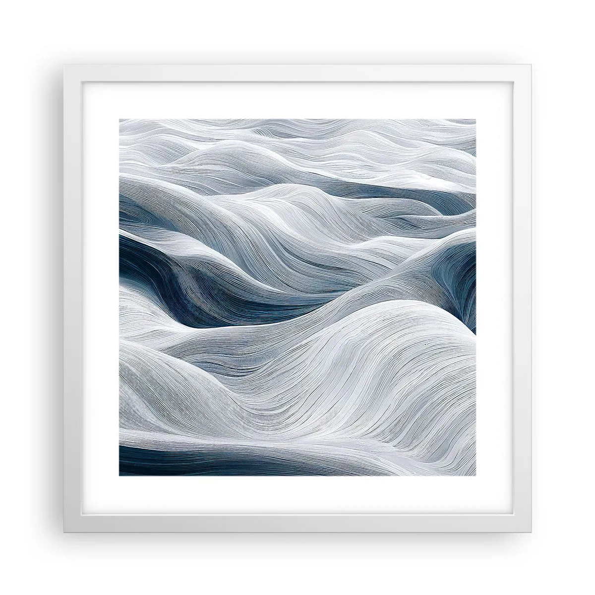 Affisch i vit ram - Vitblåa vågor - 40x40 cm