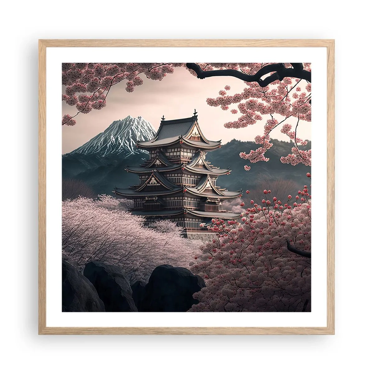 Affisch i ram av ljusek - Ett land av blommande körsbär - 60x60 cm