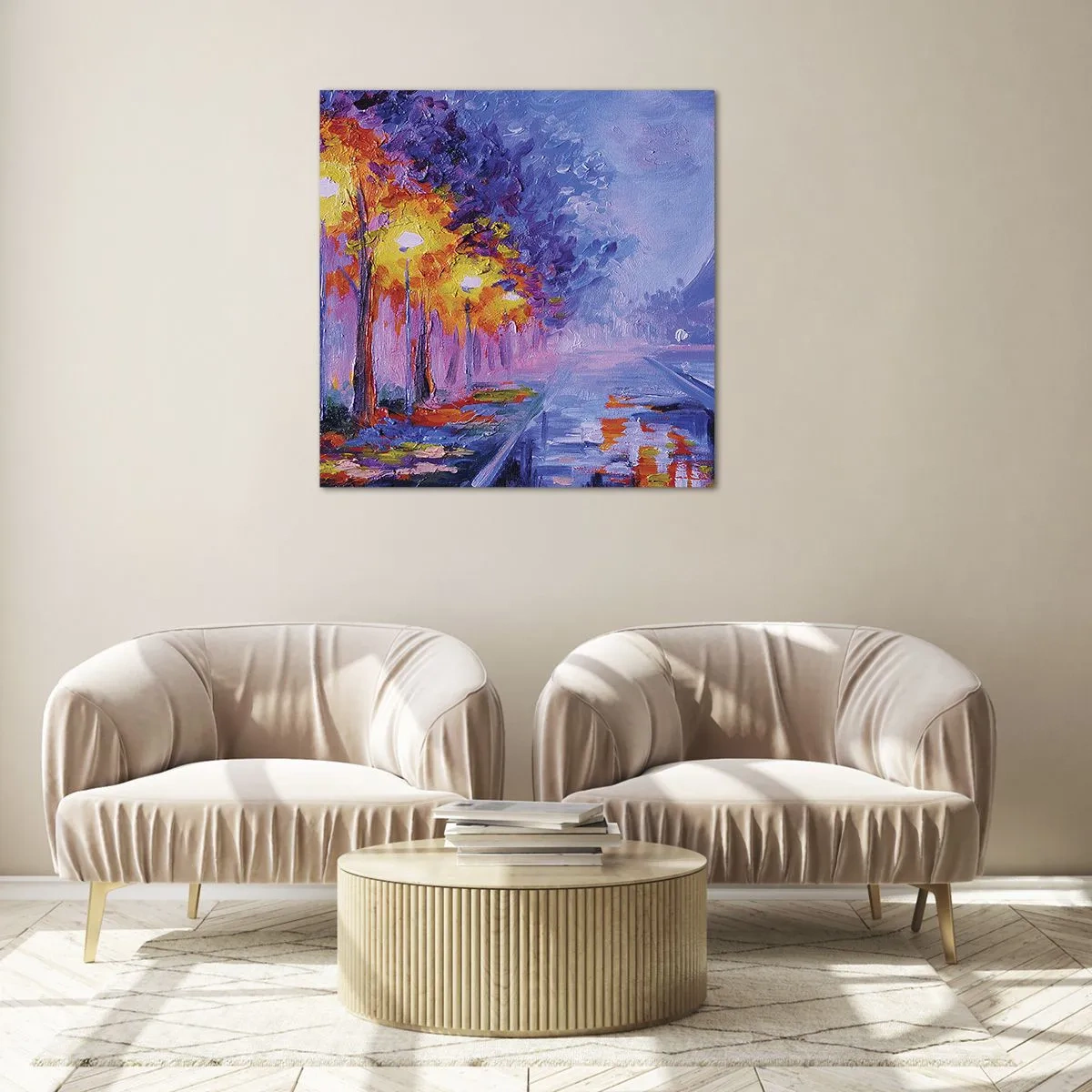 Glastavla - Bild på glas - Drömpromenad - 60x60 cm