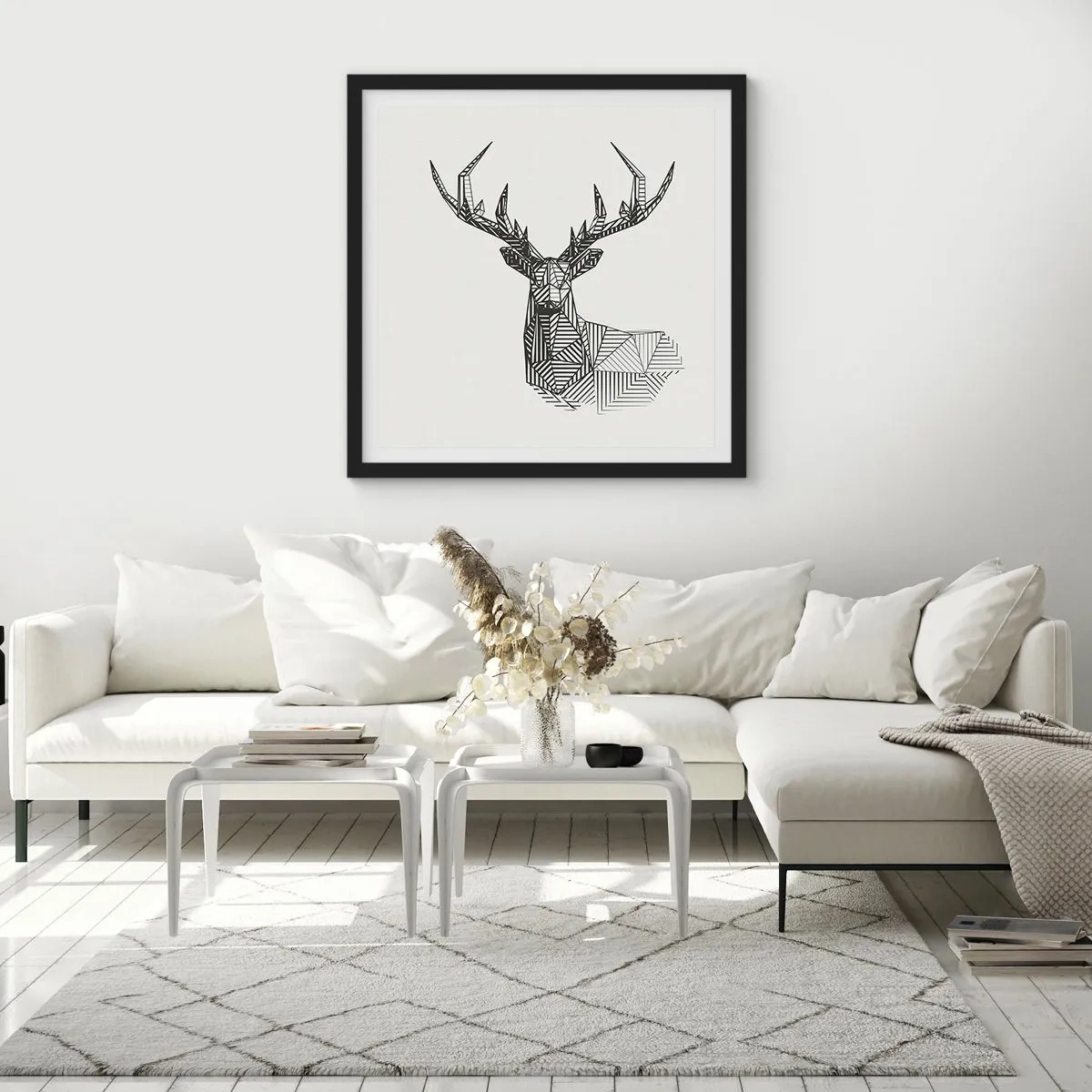 Affisch i svart ram - Hjort i kubistisk stil - 60x60 cm