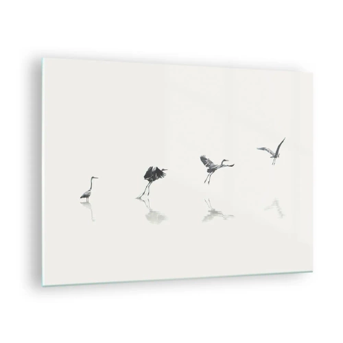 Glastavla - Bild på glas - Silhuetter av fyra fåglar som rör sig över vattnet - 70x50cm - Fyra enkla steg - Modern väggdekoration för vardagsrum och sovrum ARTTOR