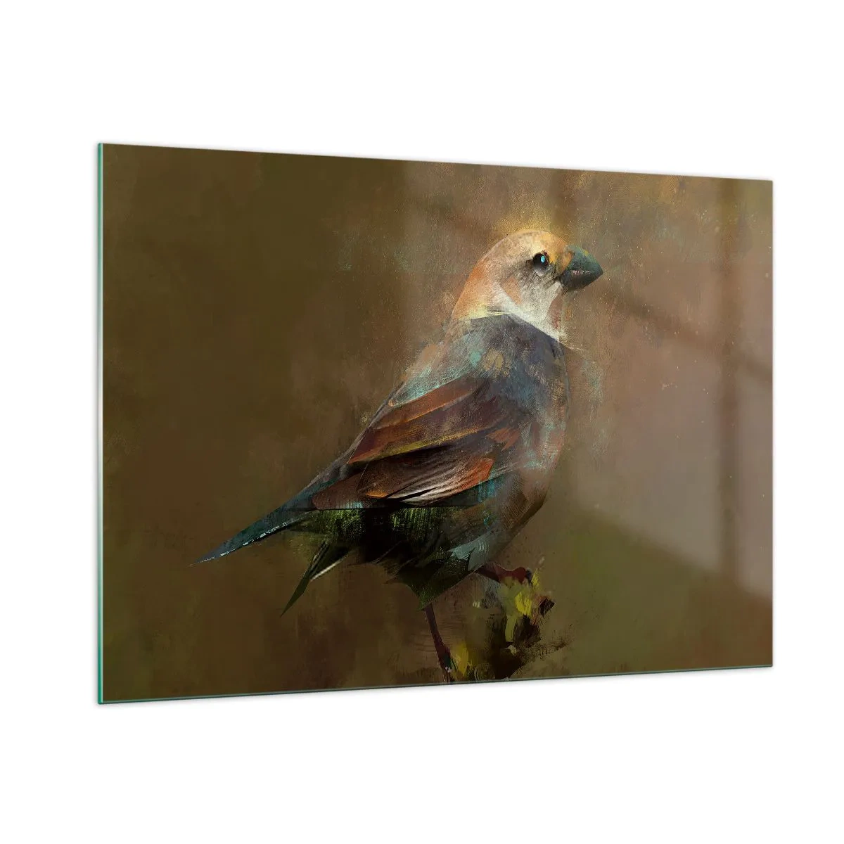 Glastavla - Bild på glas - Gråsparv, en liten fågel - 100x70 cm