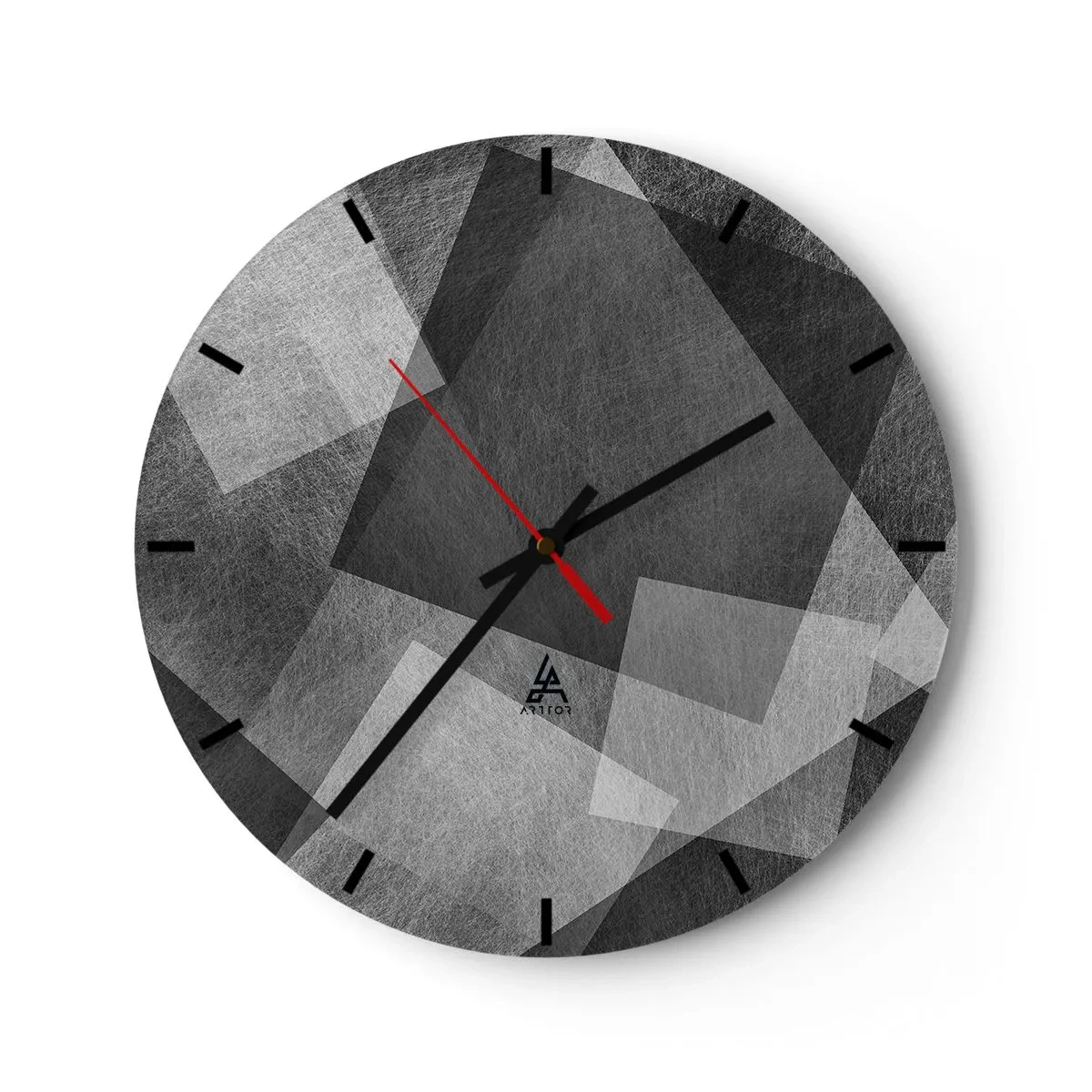 Väggklocka - Klocka på glas - Abstrakta geometriska former i grå nyanser - 30x30cm - Den eviga symbolen för hållbarhet och ordning - Modern väggdekoration för vardagsrum, kök och sovrum ARTTOR