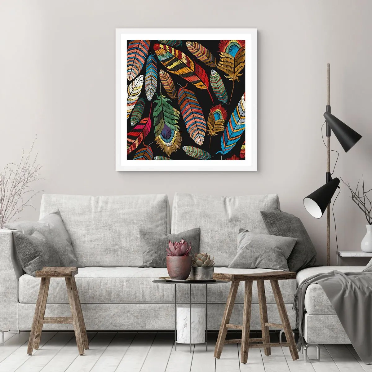 Affisch i vit ram - Fågelkarneval - 60x60 cm