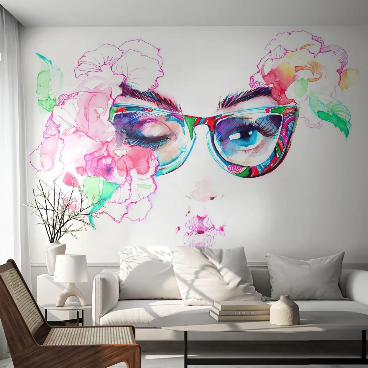 Självhäftande Fototapet Deluxe Sticker - Frestande löfte - Abstraktion, Kvinnans ögon, Glasögon - 250x175 cm