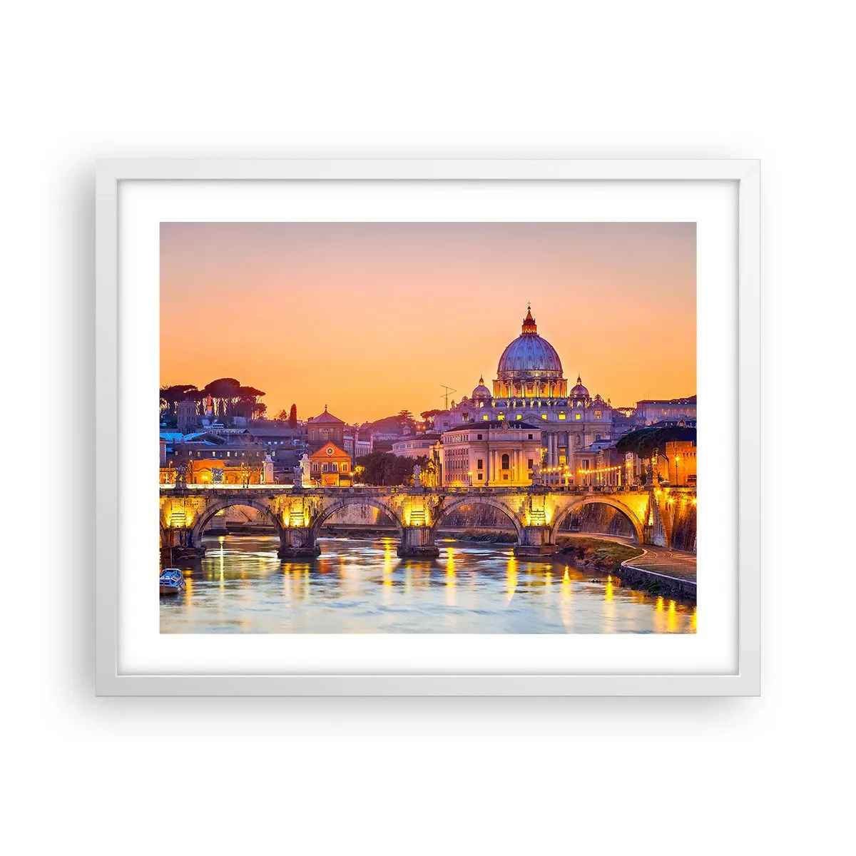 Affisch i vit ram - Solnedgången över Den eviga staden - 50x40 cm