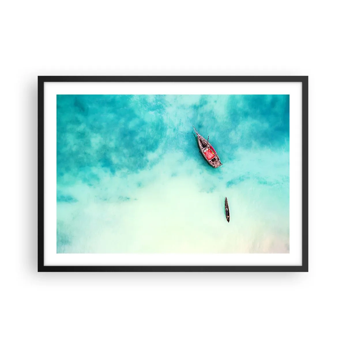 Affisch i svart ram - Högvatten på stranden i Zanzibar… - 70x50 cm
