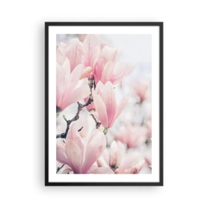 Affisch i svart ram - Rosa magnolior i en subtil vårmiljö - 50x70cm - Perfekt subtilitet - Modern väggdekoration för vardagsrum och sovrum ARTTOR