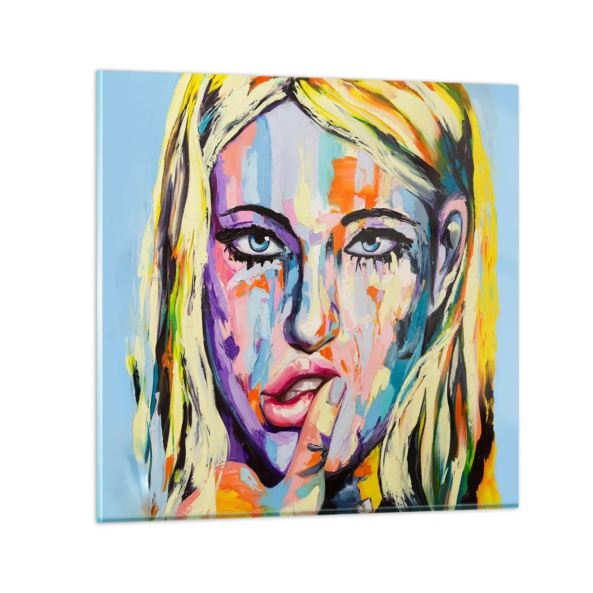 Glastavla - Bild på glas - Titta henne rakt in i ögonen - 70x70 cm