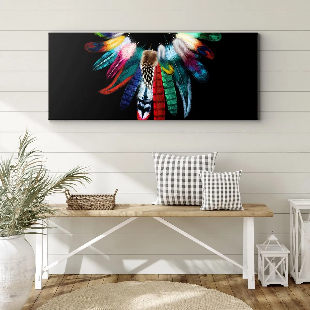 Canvastavla - Bild på duk - Indianskt halsband - 100x40 cm