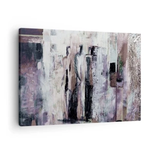 Canvastavla - Bild på duk - En abstrakt komposition med tre figurer i pastellfärger. - 70x50cm - De mystiska tre - Modern väggdekoration för vardagsrum och sovrum ARTTOR