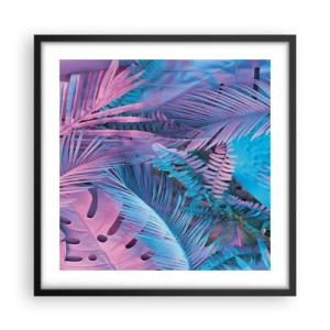 Affisch i svart ram - Tropiken i rosa och blått - 50x50 cm