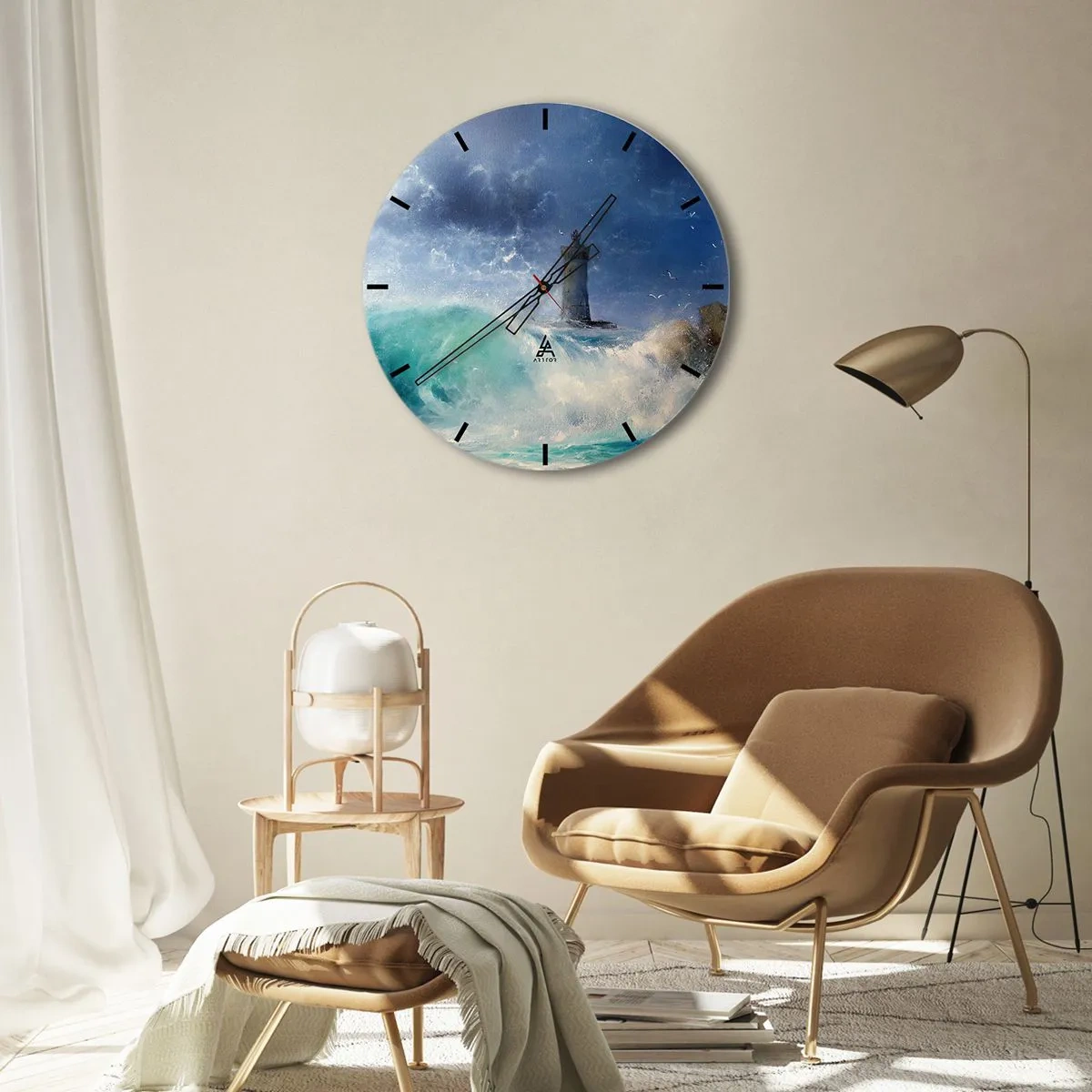 Väggklocka - Klocka på glas - På vakt mot elementen - 40x40 cm