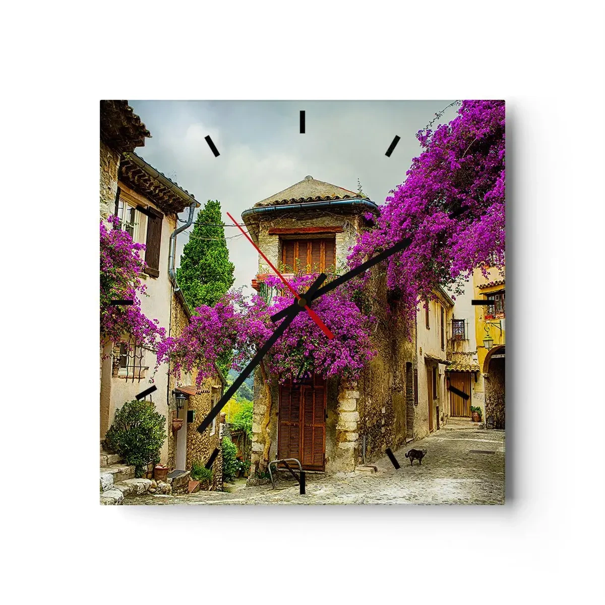 Väggklocka - Klocka på glas - Under blommig baldakin - 40x40 cm