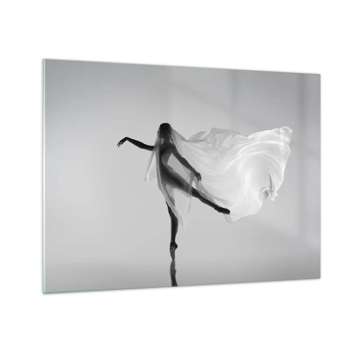 Glastavla - Bild på glas - Silhuetten av en dansare med en flytande slöja i rörelse - 70x50cm - Lätthet och grace - Modern väggdekoration för vardagsrum och sovrum ARTTOR