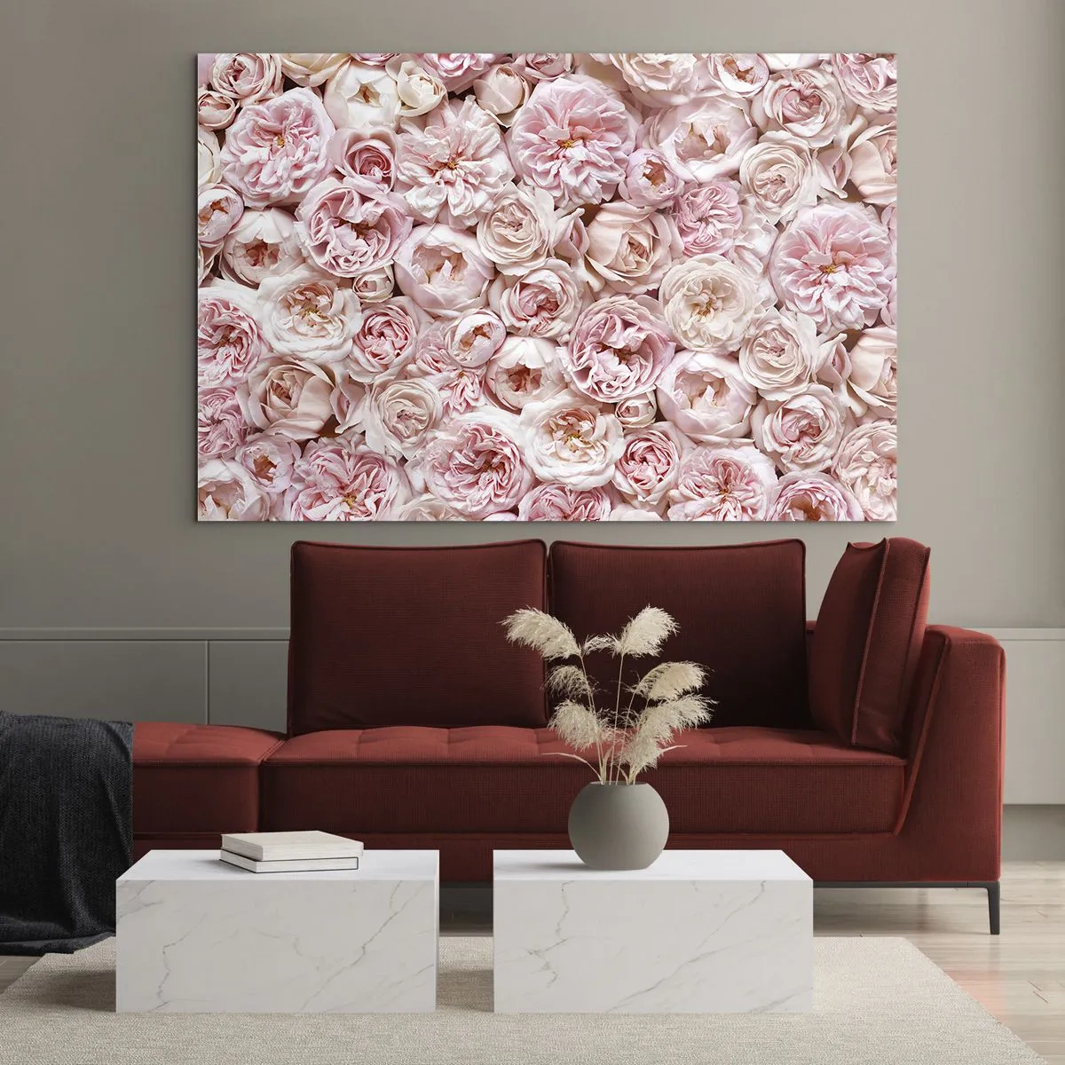 Glastavla - Bild på glas - Strödd med rosor - 120x80 cm
