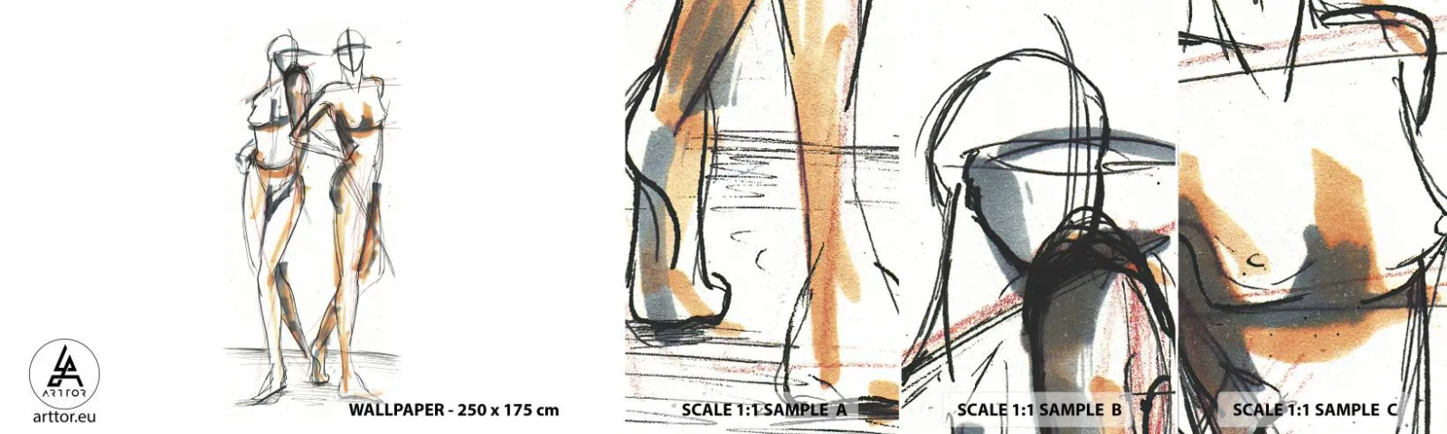 Provbit av självhäftande fototapet Deluxe Sticker - Charmens studie - Grafik, Mode, Modern konst - 100x30 cm