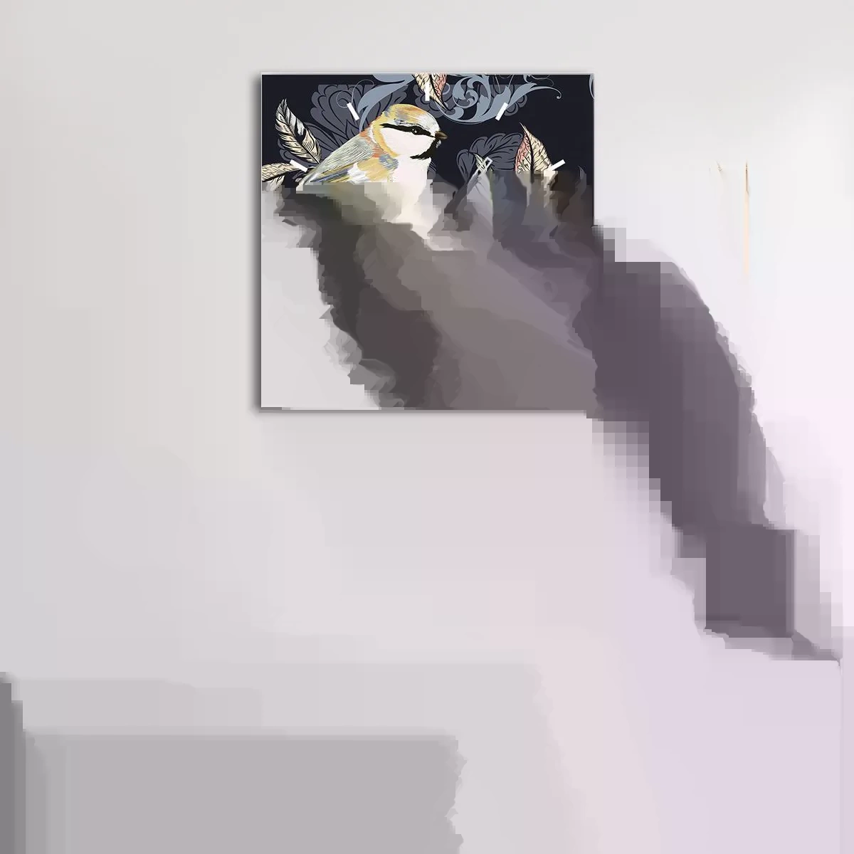 Väggklocka - Klocka på glas - Gul-grå fågelsång - 30x30 cm