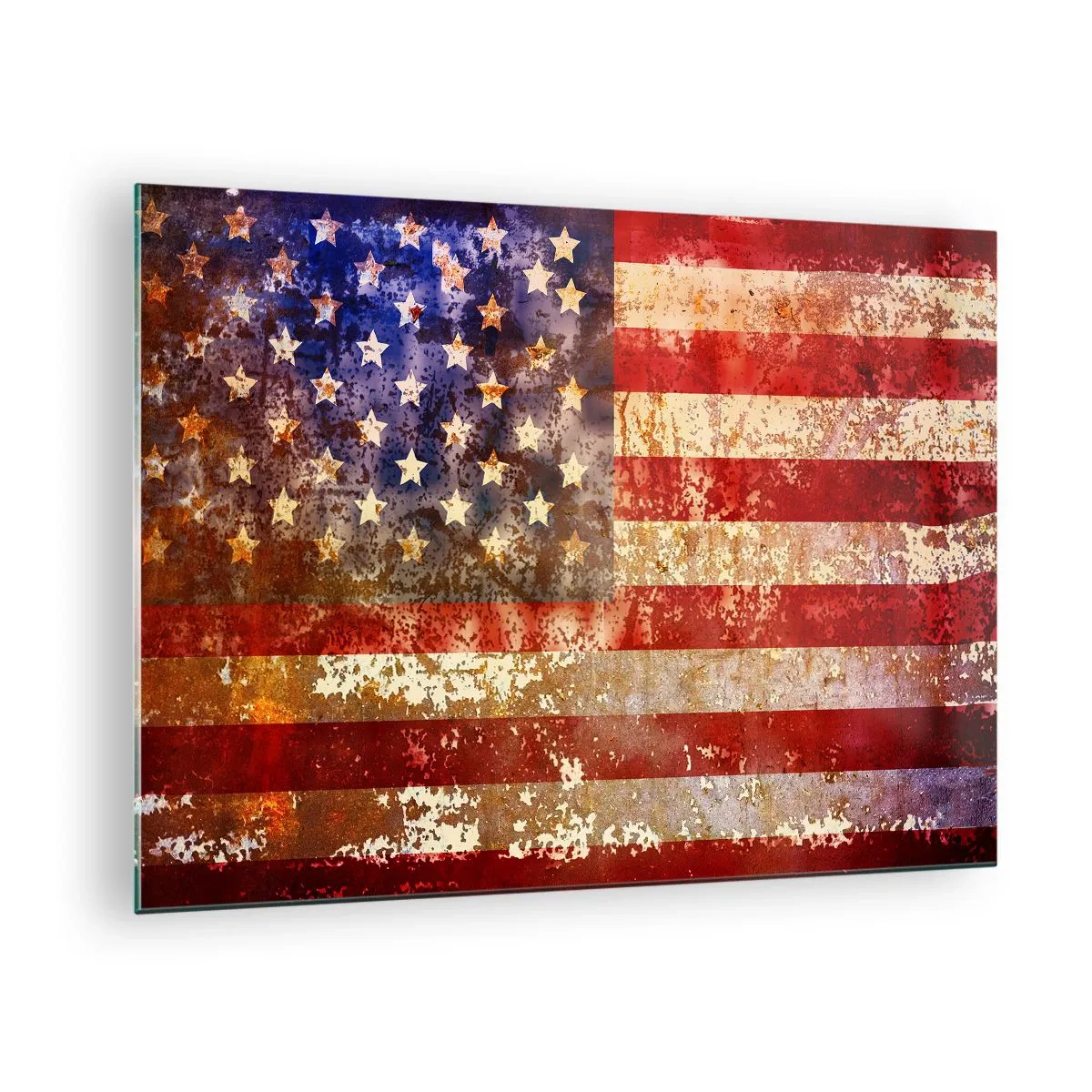 Glastavla - Bild på glas - Rostig amerikansk flagga - 70x50cm - Äran är tidlös - Modern väggdekoration för vardagsrum och sovrum ARTTOR