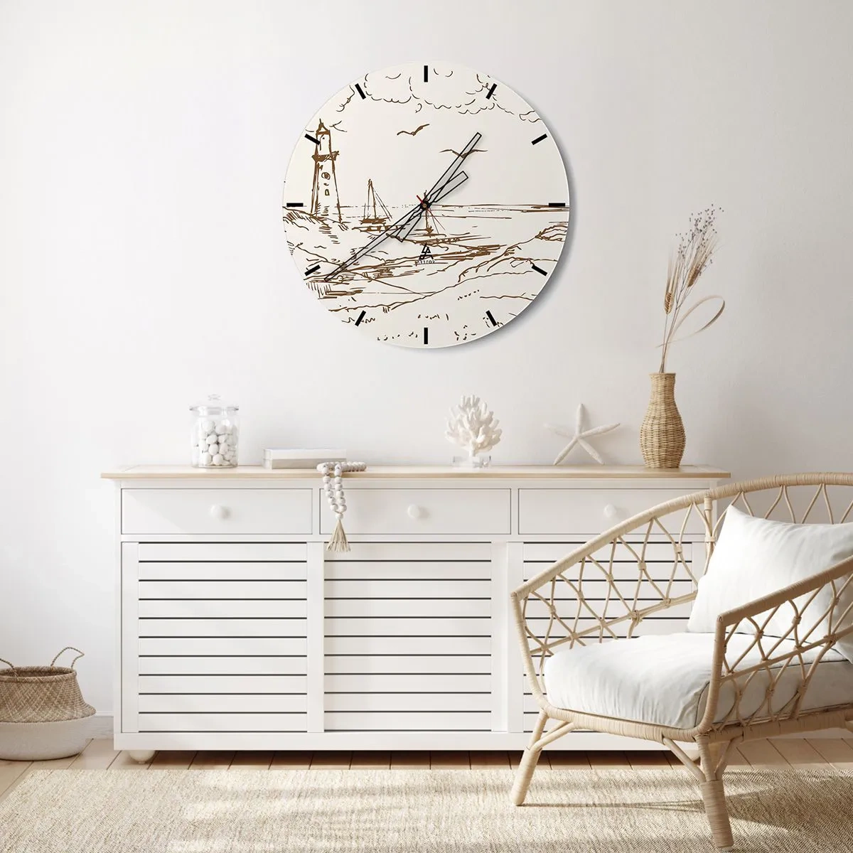 Väggklocka - Klocka på glas - Sommarminnets kontur - 30x30 cm