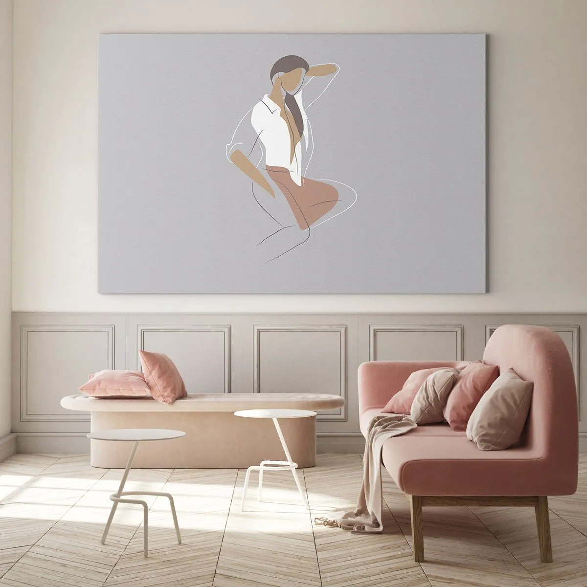 Glastavla - Bild på glas - Kvinnans silhuett i minimalistisk stil - 70x50cm - Charmens kontur - Modern väggdekoration för vardagsrum och sovrum ARTTOR