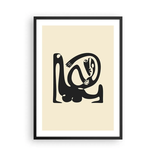 Affisch i svart ram - Abstrakt figur på en beige bakgrund med svarta linjer - 50x70cm - Nästan Picasso - Modern väggdekoration för vardagsrum och sovrum ARTTOR