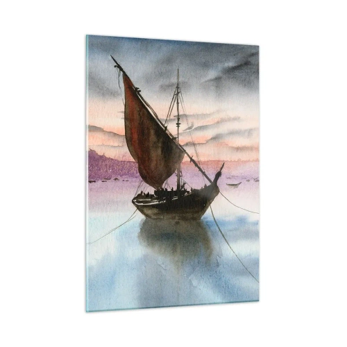 Glastavla - Bild på glas - Kväll i hamnen - 50x70 cm