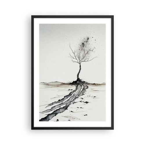 Affisch i svart ram - Ett minimalistiskt träd med abstrakta rötter - 50x70cm - Vinterns melankoli - Modern väggdekoration för vardagsrum och sovrum ARTTOR
