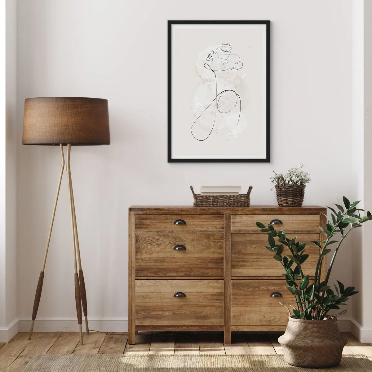 Affisch i svart ram - Figurens konturlinje mot bakgrund av fina pastellformer - 50x70cm - Skönhetens spiral - Modern väggdekoration för vardagsrum och sovrum ARTTOR