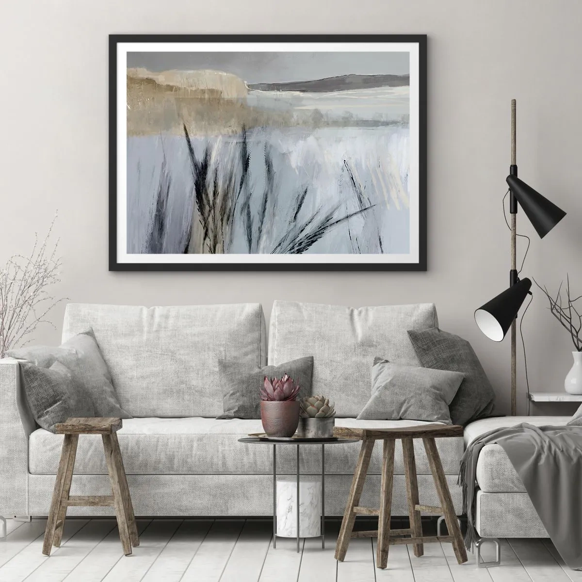 Affisch i svart ram - Vinterfält - 70x50 cm