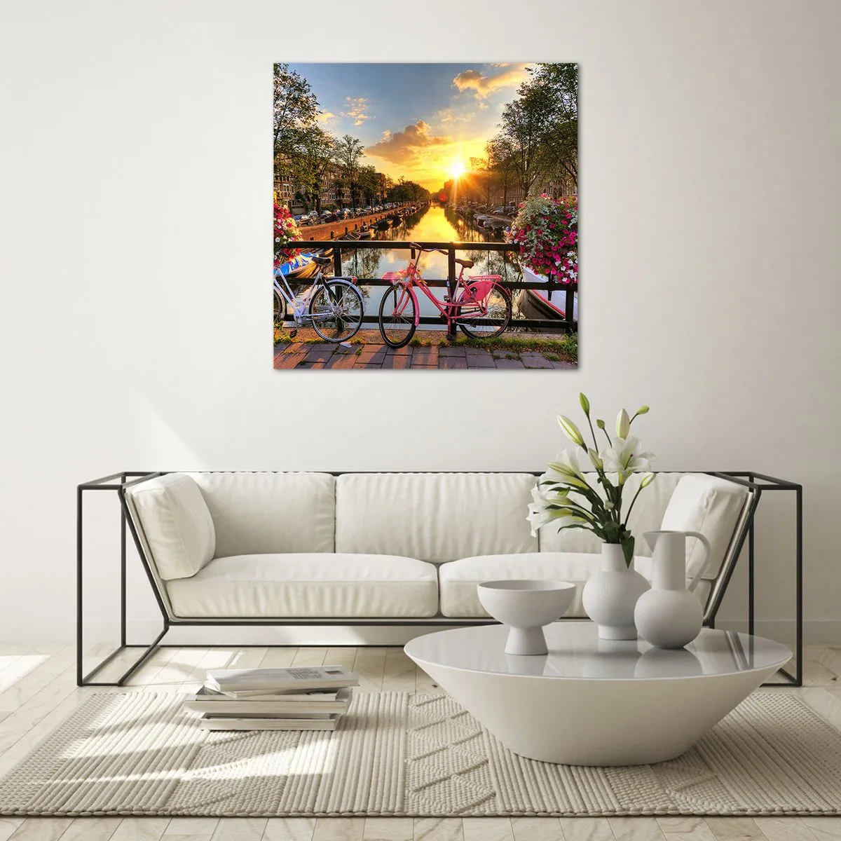 Glastavla - Bild på glas - Vårmorgon i Amsterdam - 30x30 cm