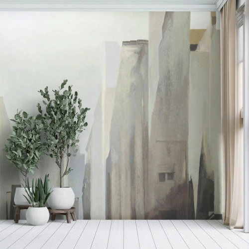 Fototapet Premium Sand - En dröm om staden - Minimalistisk, Ljus, Stad - 100x70 cm