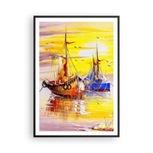 Affisch i svart ram - Välförtjänt vila i hamnen - 70x100 cm