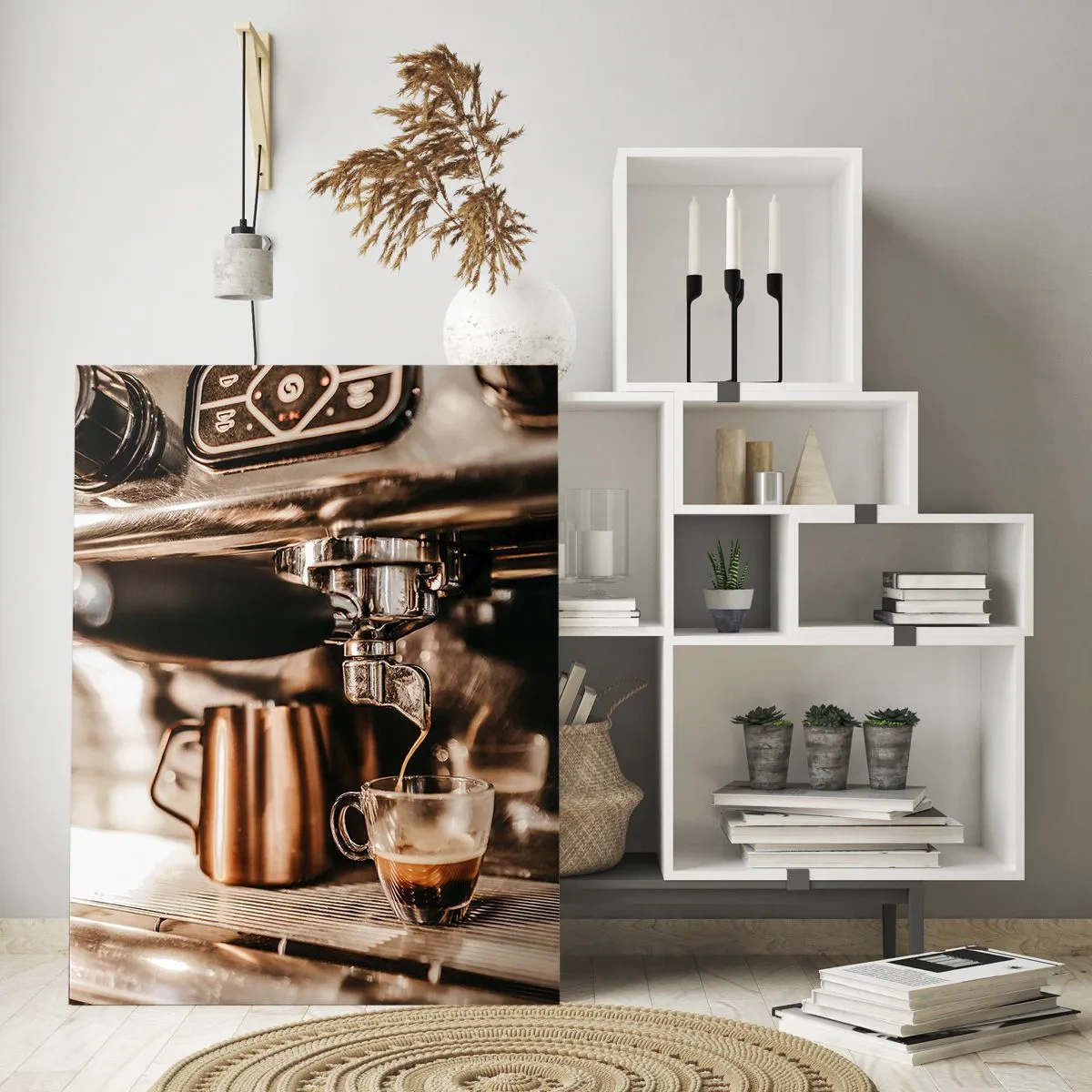 Glastavla - Bild på glas - Kaffets glans - 50x70 cm