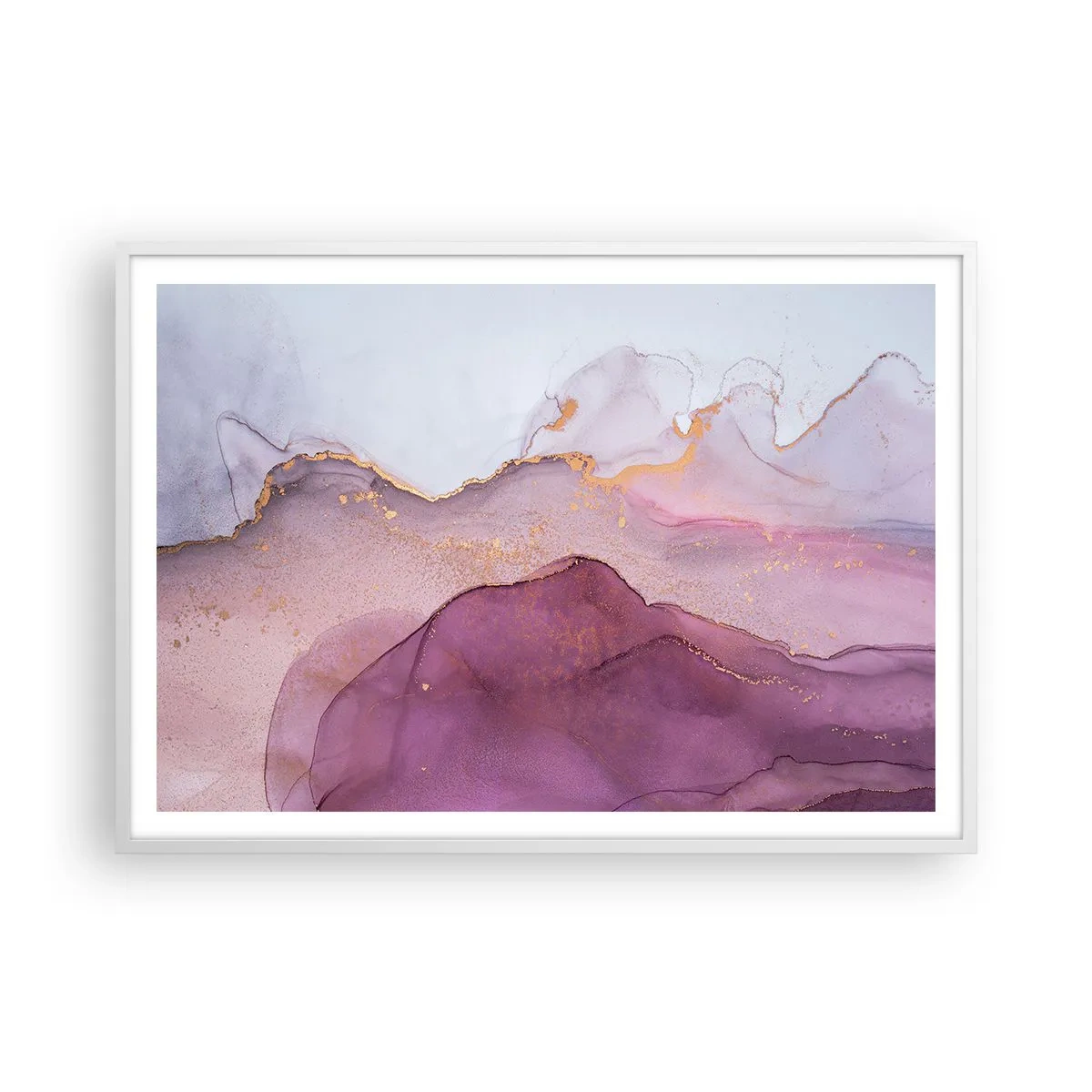 Affisch i vit ram - Lila och violett vågor - 100x70 cm