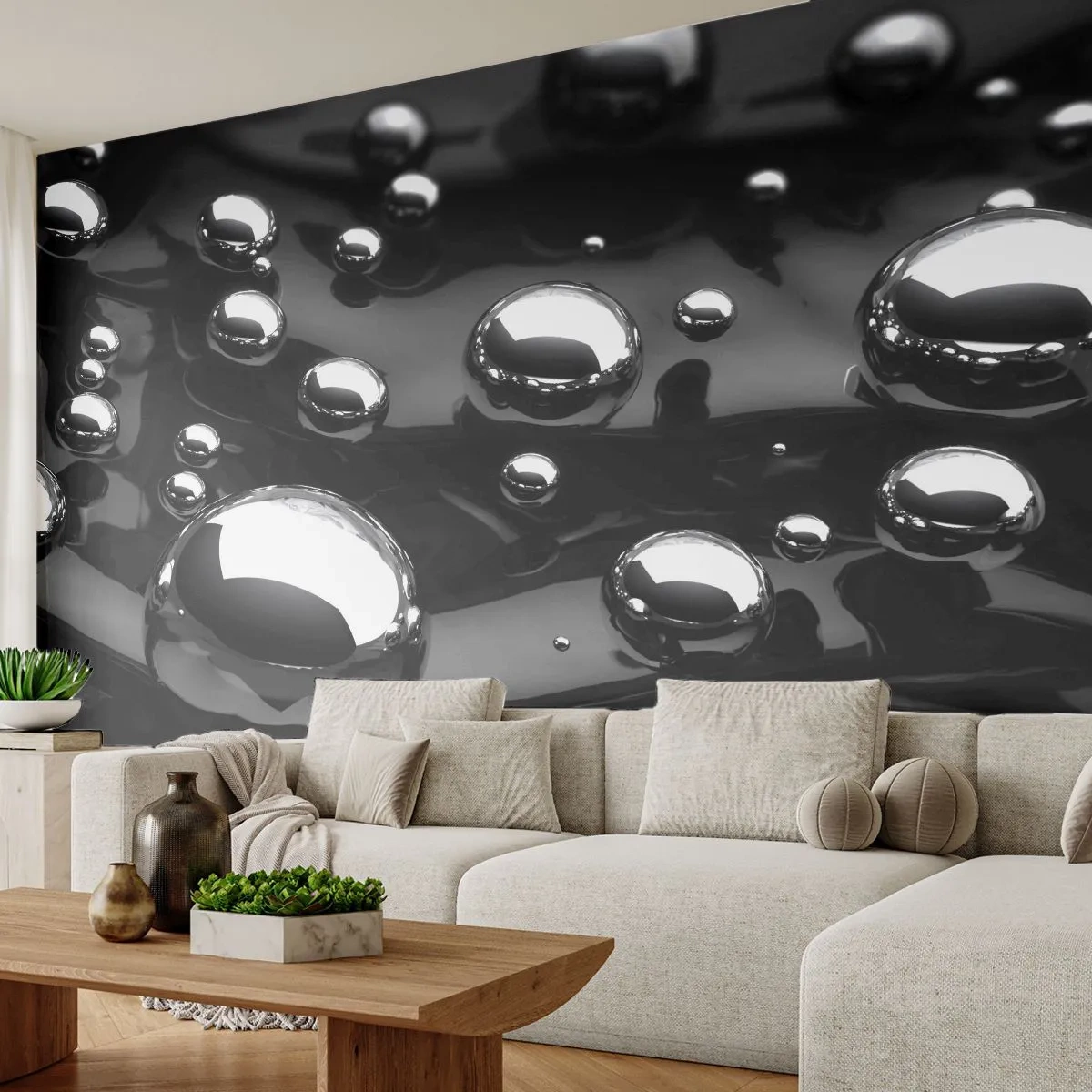 Fototapet Premium Canvas - Ur svarta massan - Abstraktion, Krombollar, 3D - 200x140 cm