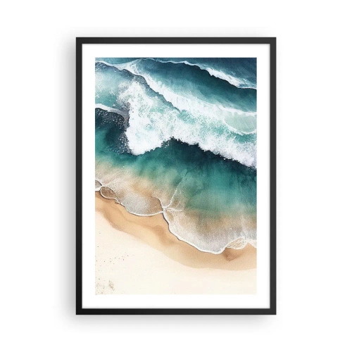 Affisch i svart ram - Havsvågor som slår mot stranden - 50x70cm - Ett evigt möte - Modern väggdekoration för vardagsrum och sovrum ARTTOR