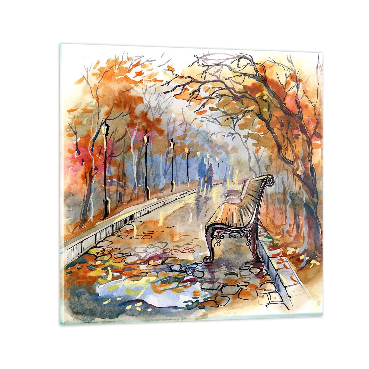 Glastavla - Bild på glas - Vandra tillsammans mot hösten - 30x30 cm