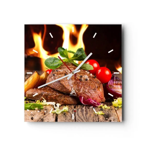 Väggklocka - Klocka på glas - Framtrollad med glöd - 40x40 cm