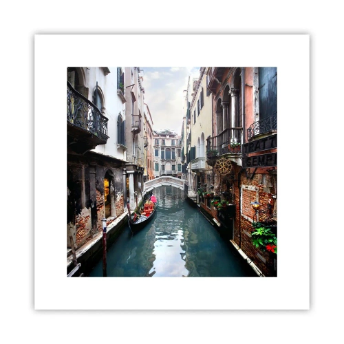 Affisch - Venedig-landskap med gondol och bro - 30x30 cm