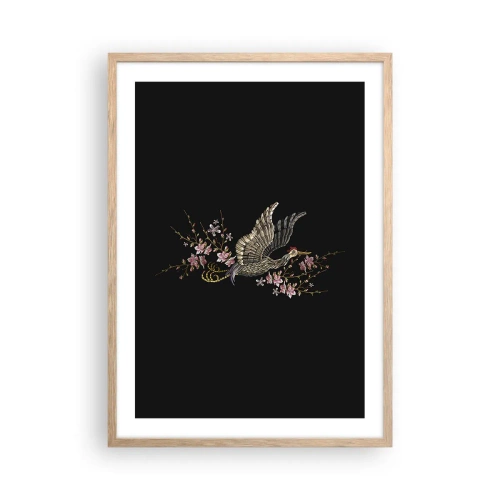 Affisch i ram av ljusek - Exotisk, broderad fågel - 50x70 cm