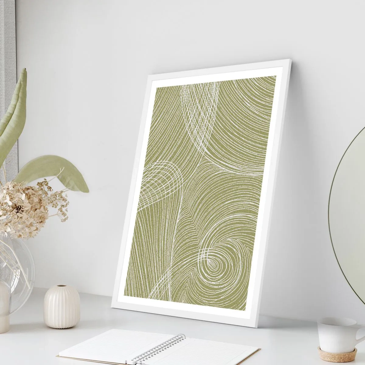 Affisch i vit ram - Intrikat abstraktion i vitt - 50x70 cm