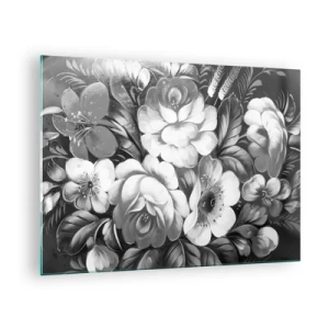 Glastavla - Bild på glas - En elegant blombukett i grå nyanser - 70x50cm - Vackra även i gråskala - Modern väggdekoration för vardagsrum och sovrum ARTTOR
