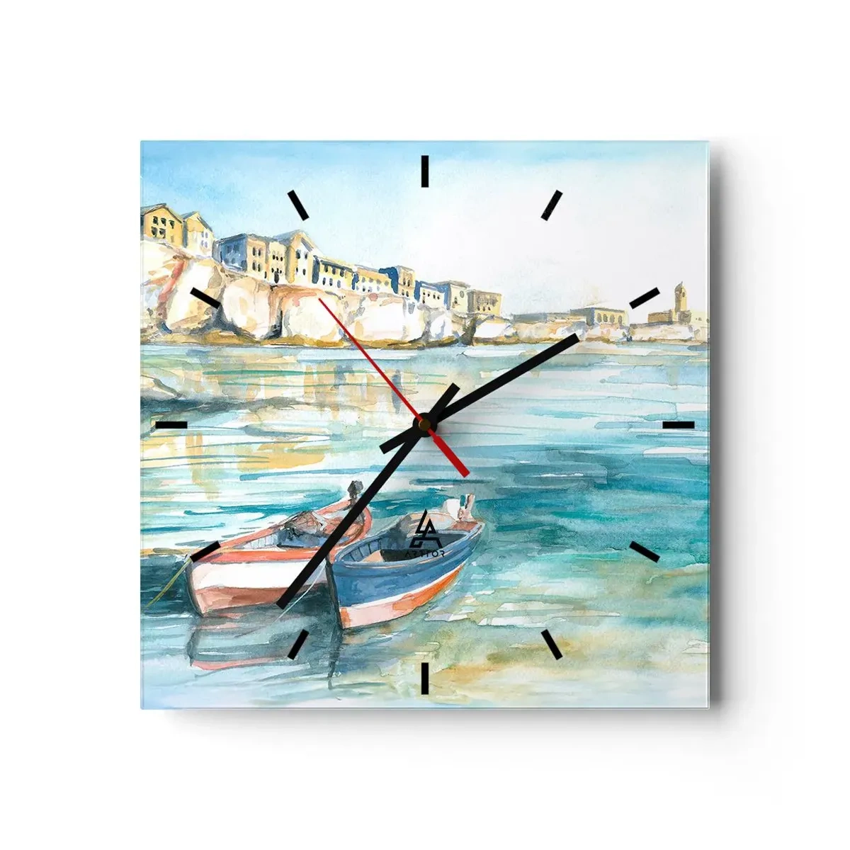 Väggklocka - Klocka på glas - Landskap i azurblått - 30x30 cm