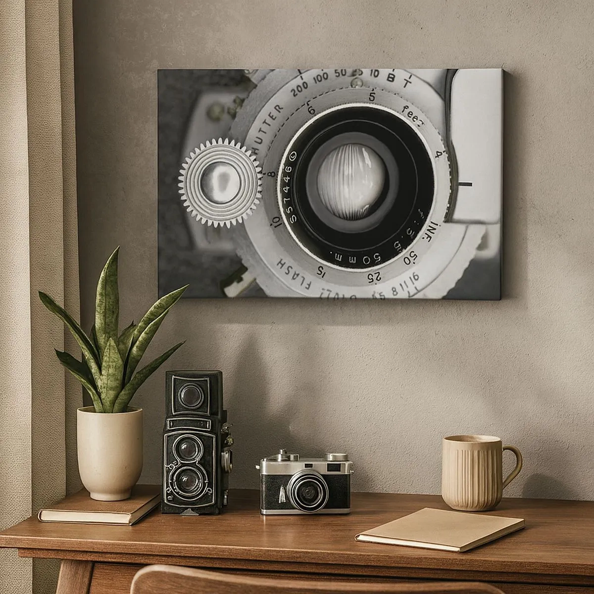 Canvastavla - Bild på duk - Linsen på en gammal kamera - 70x50cm - En berättelse om Hollywood - Modern väggdekoration för vardagsrum och sovrum ARTTOR